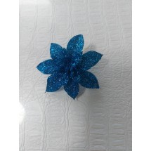 Новогодние украшения с блестками 6 см "Пуансетия",цв синий, цена за 1 шт